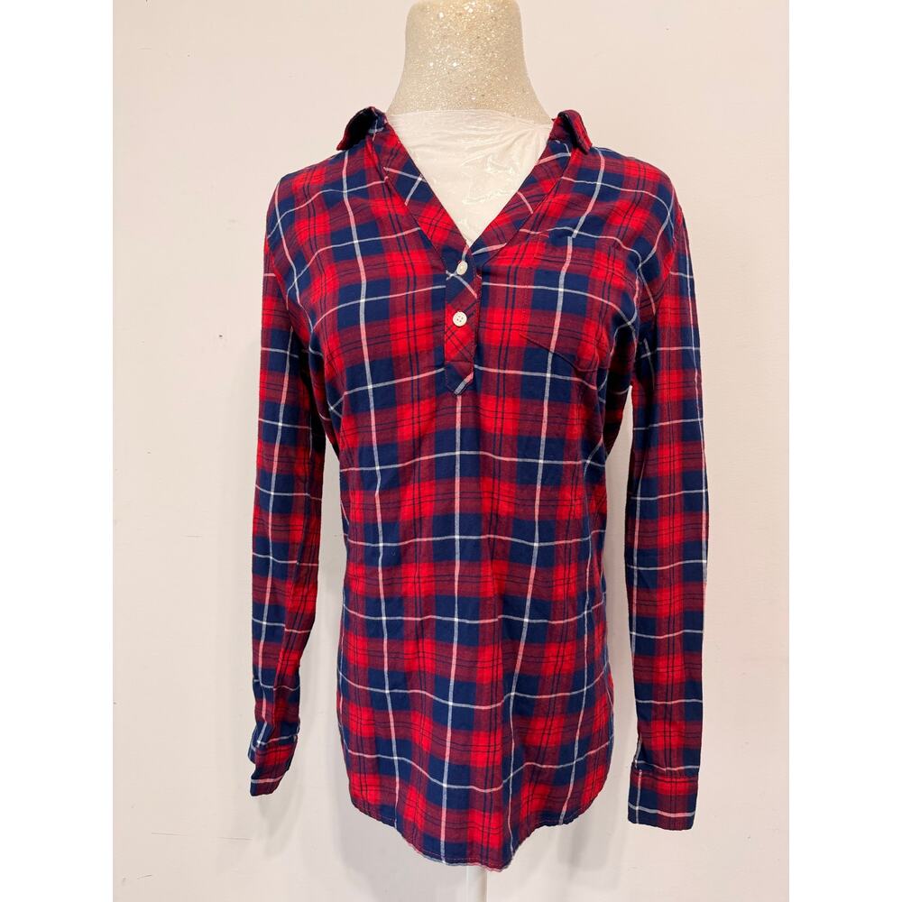 Classic J.Crew red & navy plaid flannel popover shirt sz XS